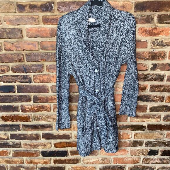 Faded Glory Black & White Knit Tie Waist Button Down Cardigan Sweater Size XXL - Picture 1 of 5